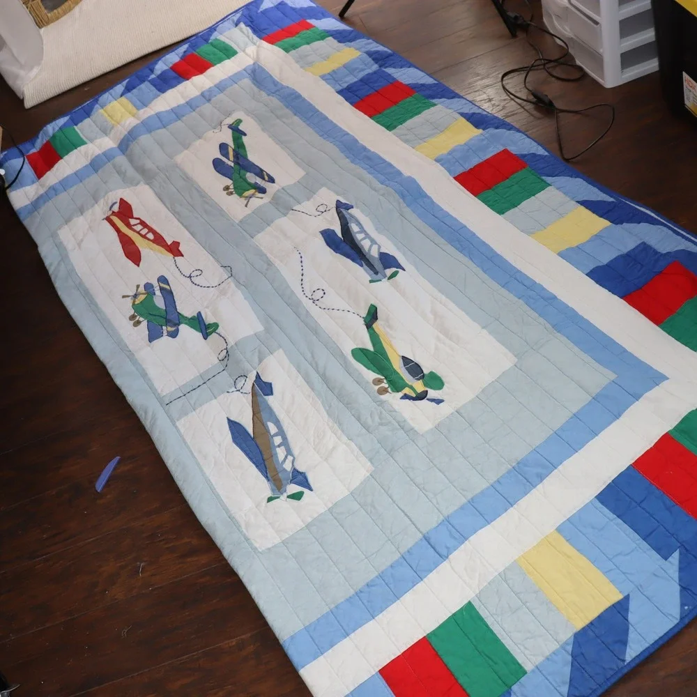Unbranded Airplane Quilt Twin Blue Kids Bedding Nursery Decor‎